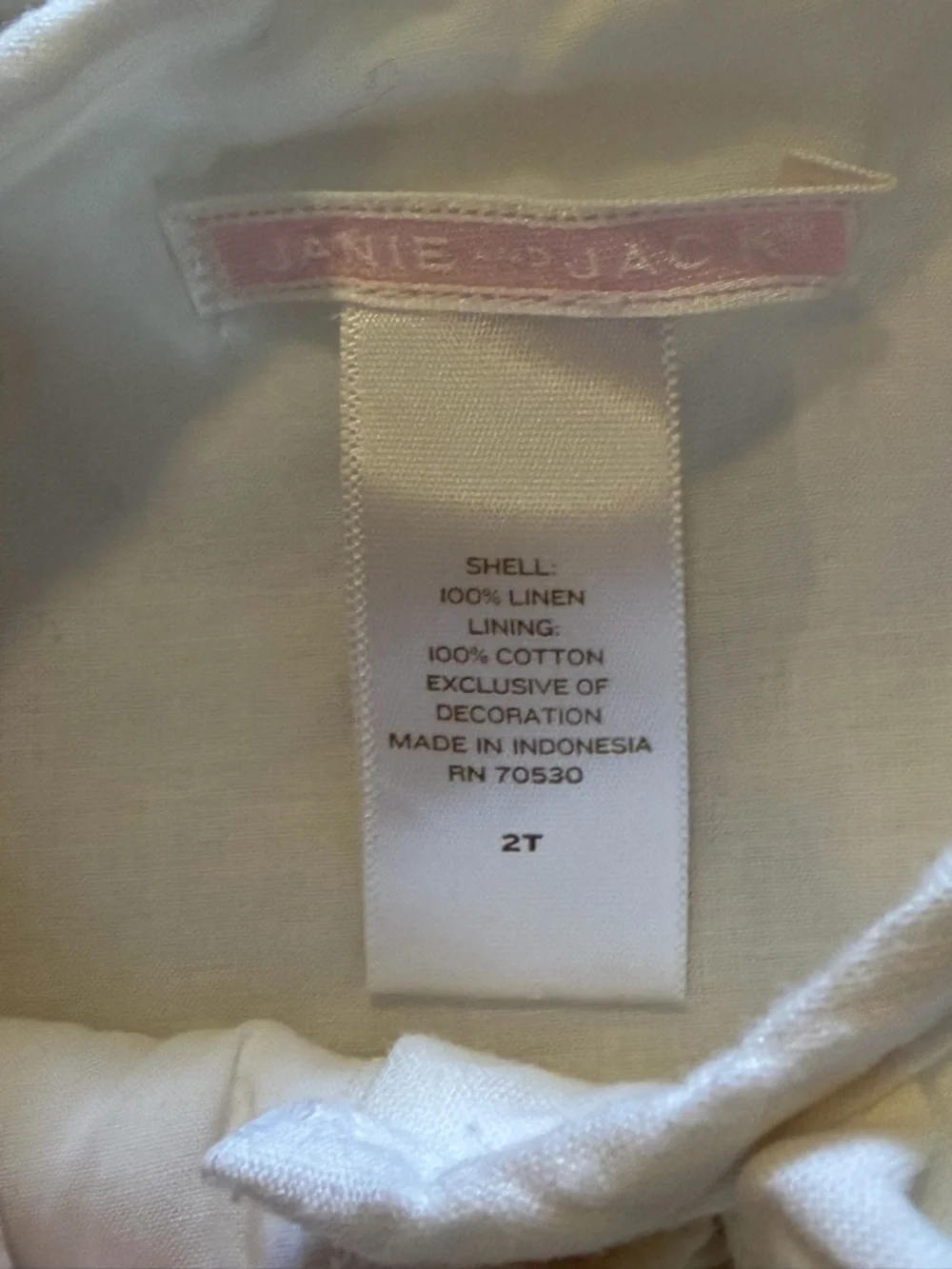Janie And Jack Pickstitched Linen Dress Sz 2 2T White Ruffle Photo Shoot Classic